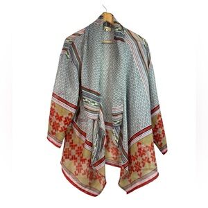 Piko 1988 Multicolor Geometric Long Sleeve Drape Kimono Cardigan Boho Artsy Sz L